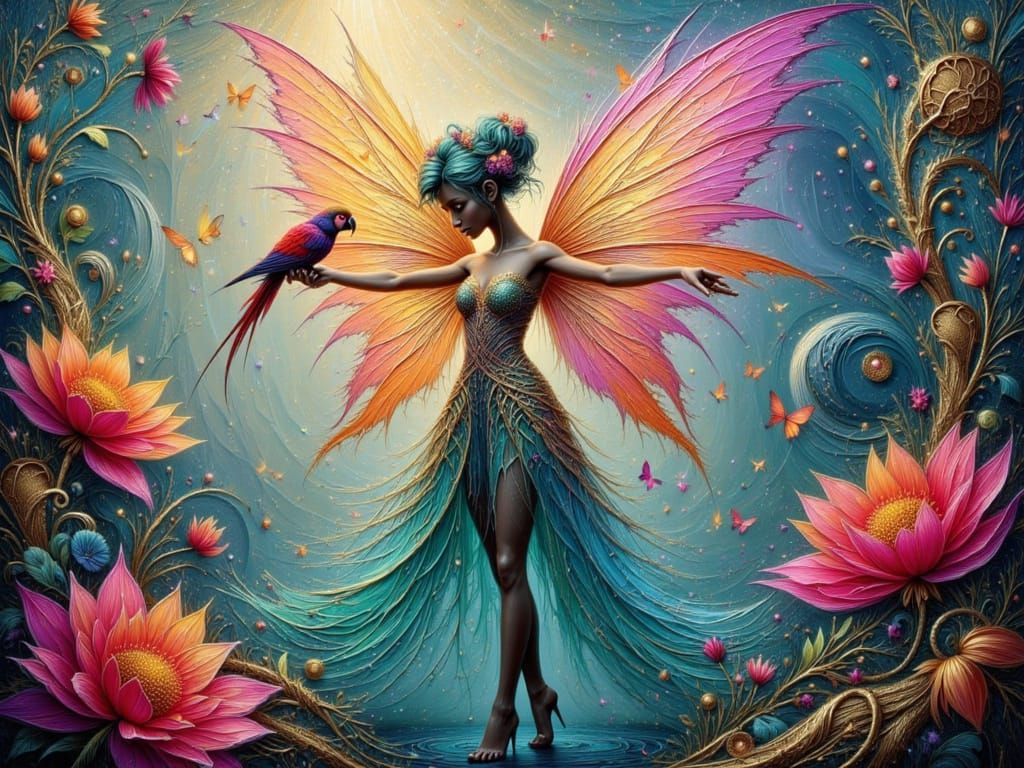 Fairy with Iridescent Skin in Enchanted Forest