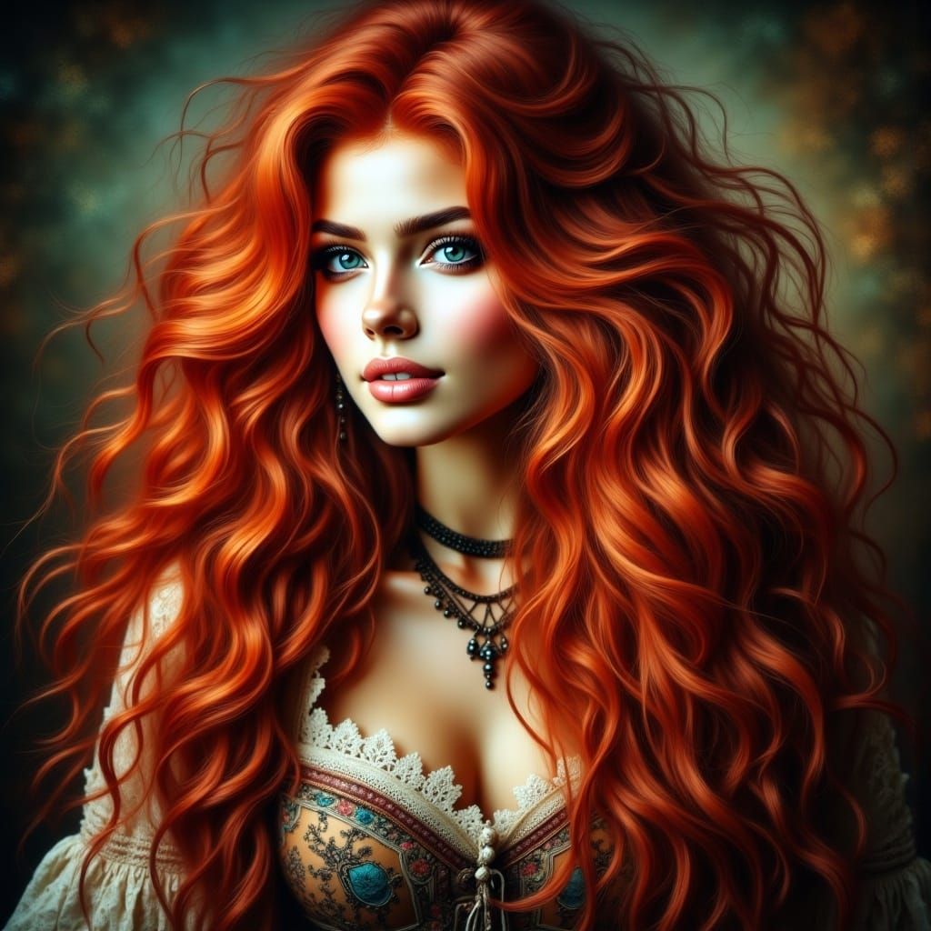 Victorian Redhead Portrait in Grunge Bokeh Style