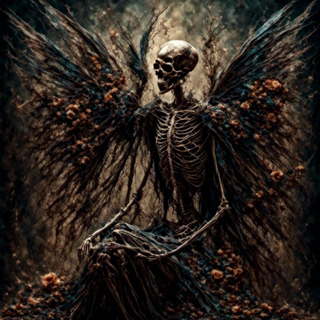 Fantastical Skeletal Fairy with Flowing Wings
