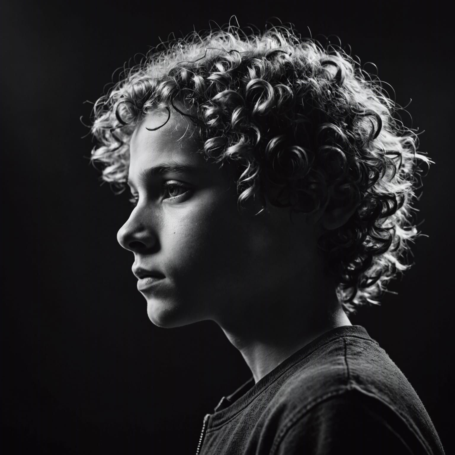 Backlit Portrait of a Boy with Curly Hair