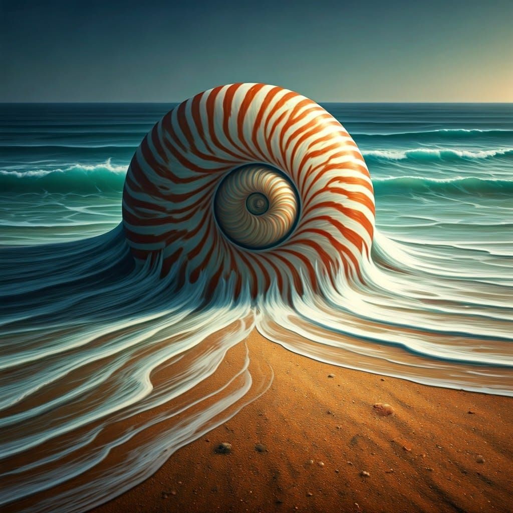 Cyberpunk Nautilus Shell Goddess Emerging from the Ocean
