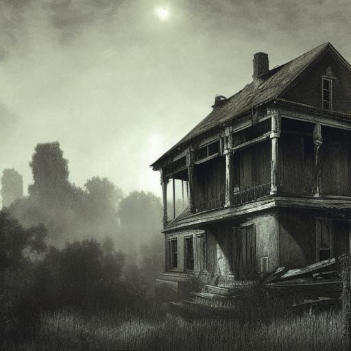 Sinister Overgrown Farmhouse in Horror Style