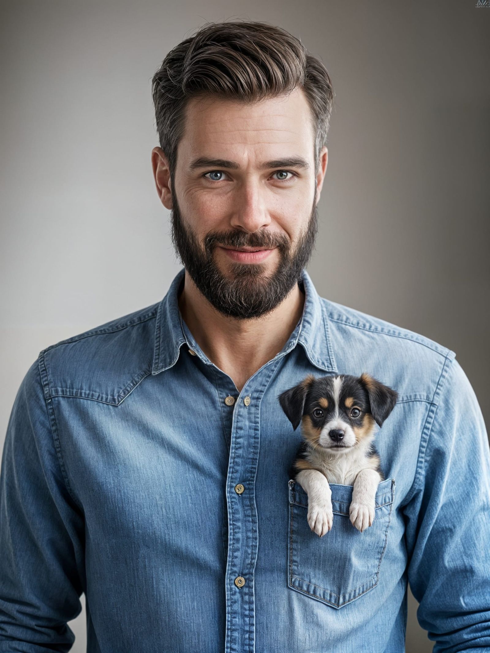 Whimsical Pocket Puppy Portrait in Realistic Miniature