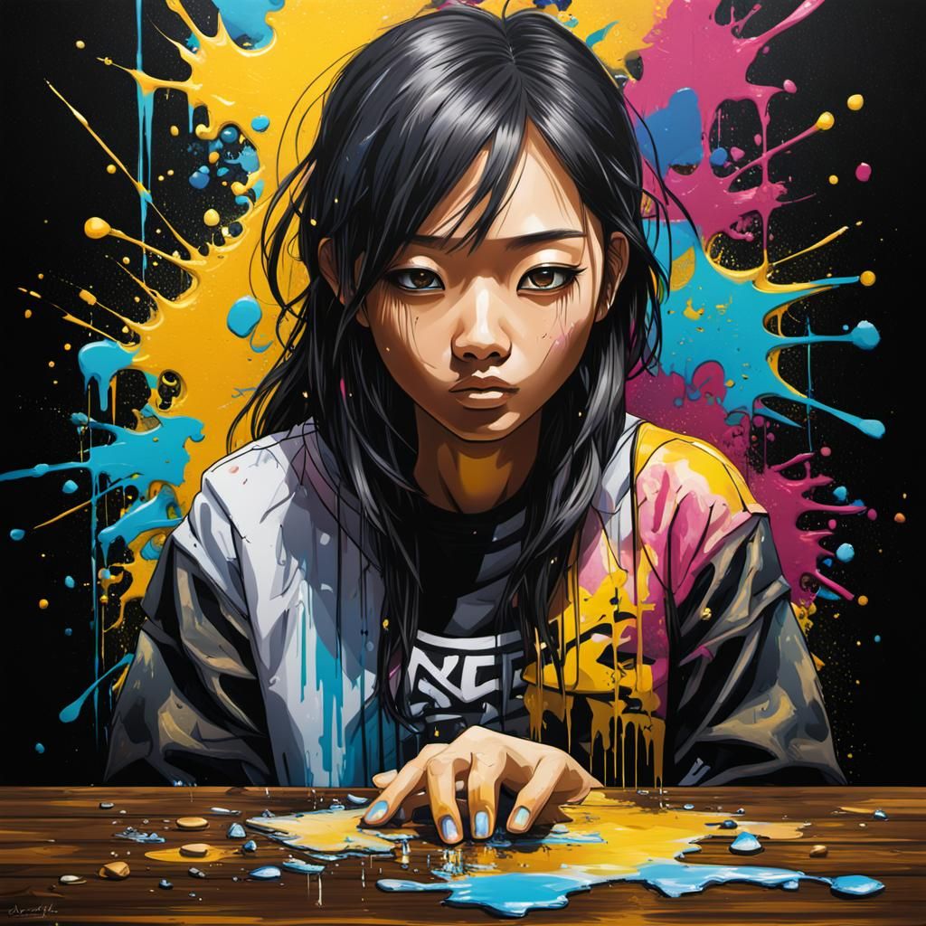 Crystal Reflection: Young Girl in Graffiti Art Style