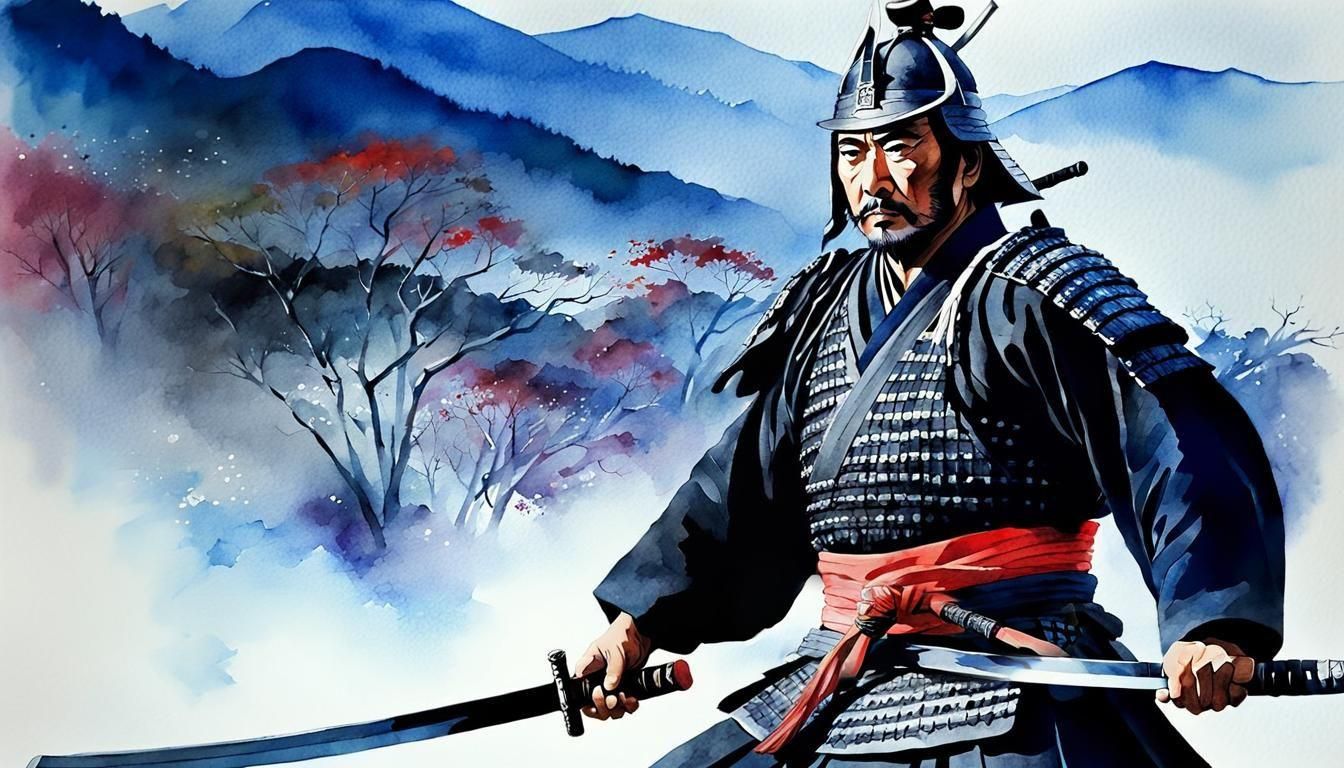 Samurai Warrior in Watercolor, Inspired by Kurosawa