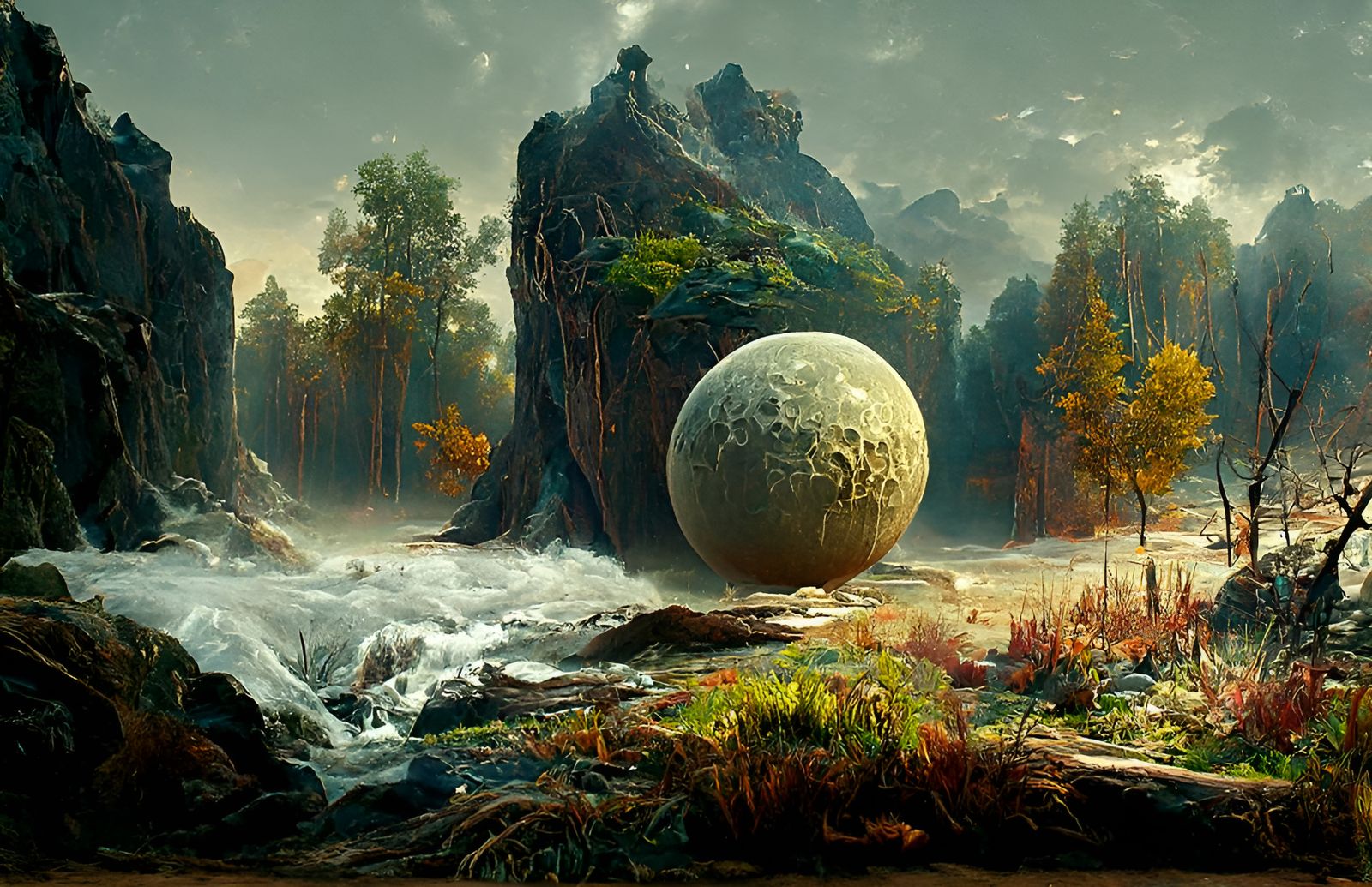 Surreal Alien Landscape with Glowing Flora, Fantasy Art