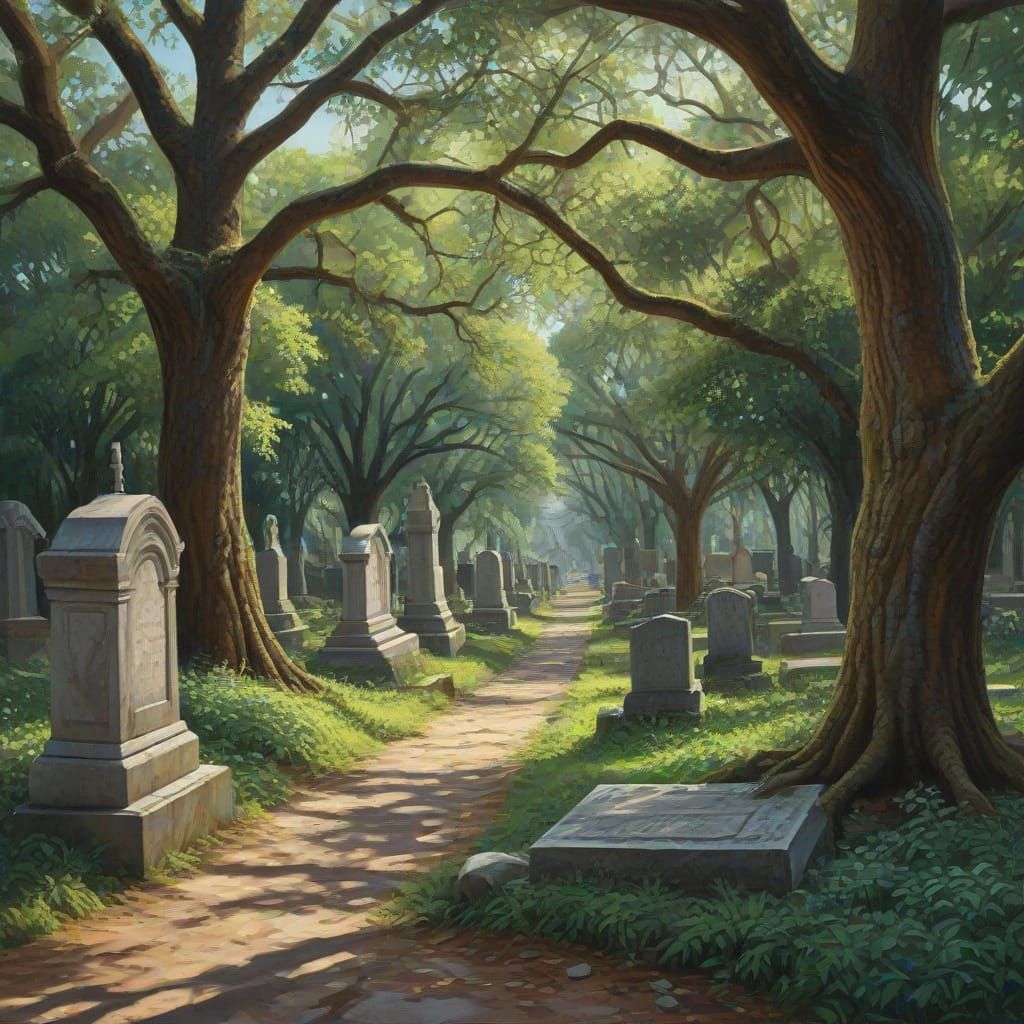 New Orleans Cemetery Gouache Painting Masterpiece