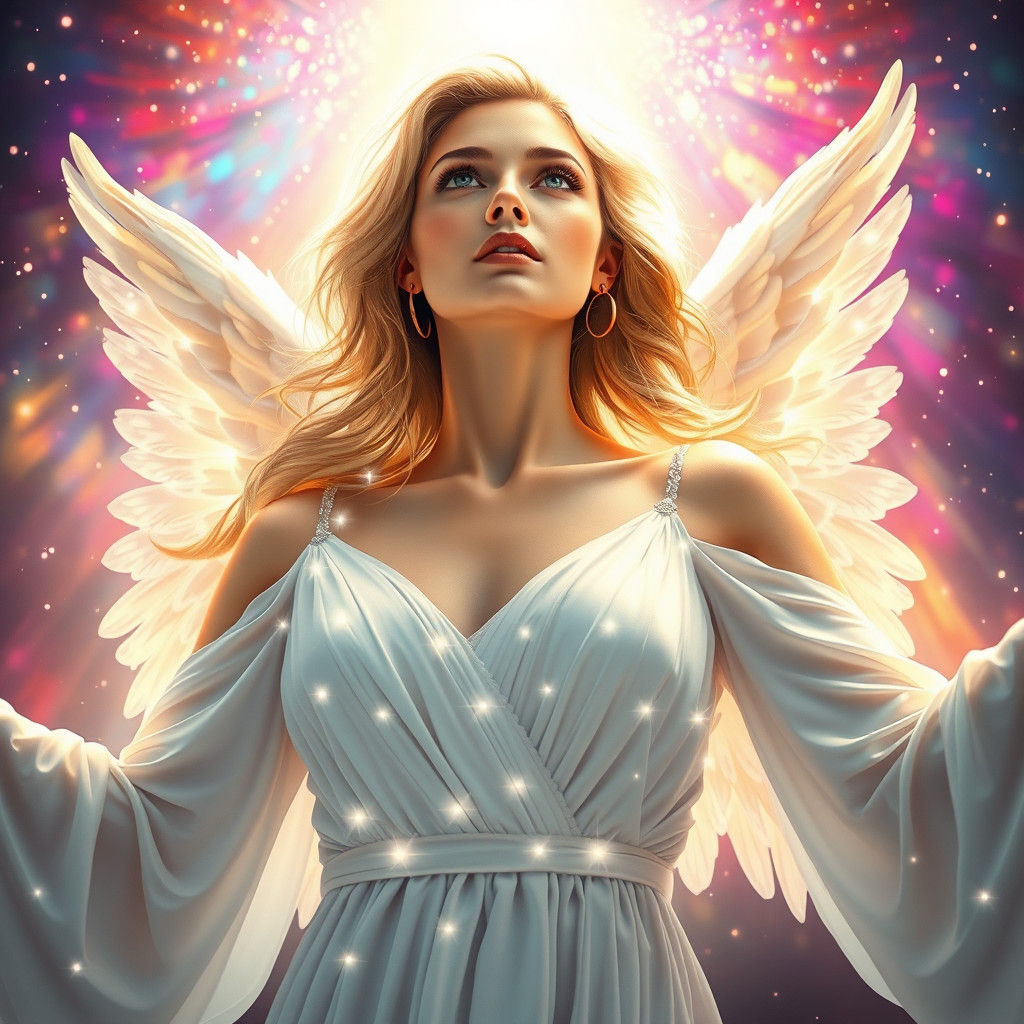 Angelic Woman with Luminous Wings in Hyperrealistic Style