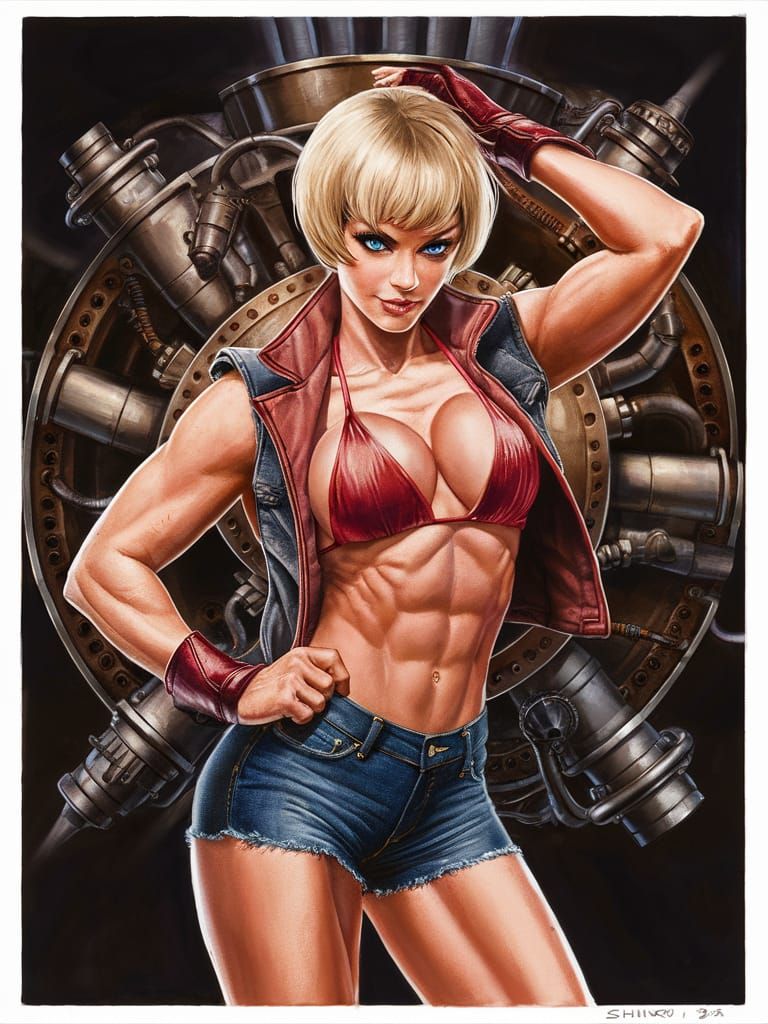 Female Bodybuilder in Steampunk KOF Style