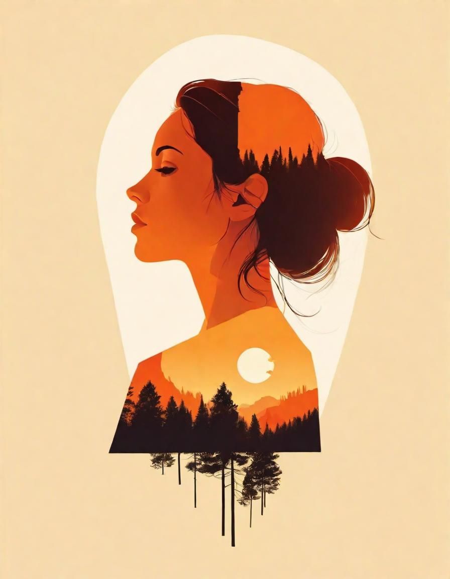 Minimalist Female Silhouette Double Exposure Vector Art