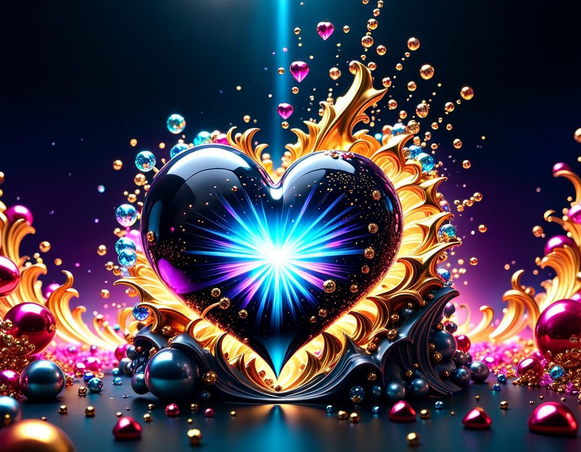 Bejeweled Heart Love Bomb Explosion in 3D