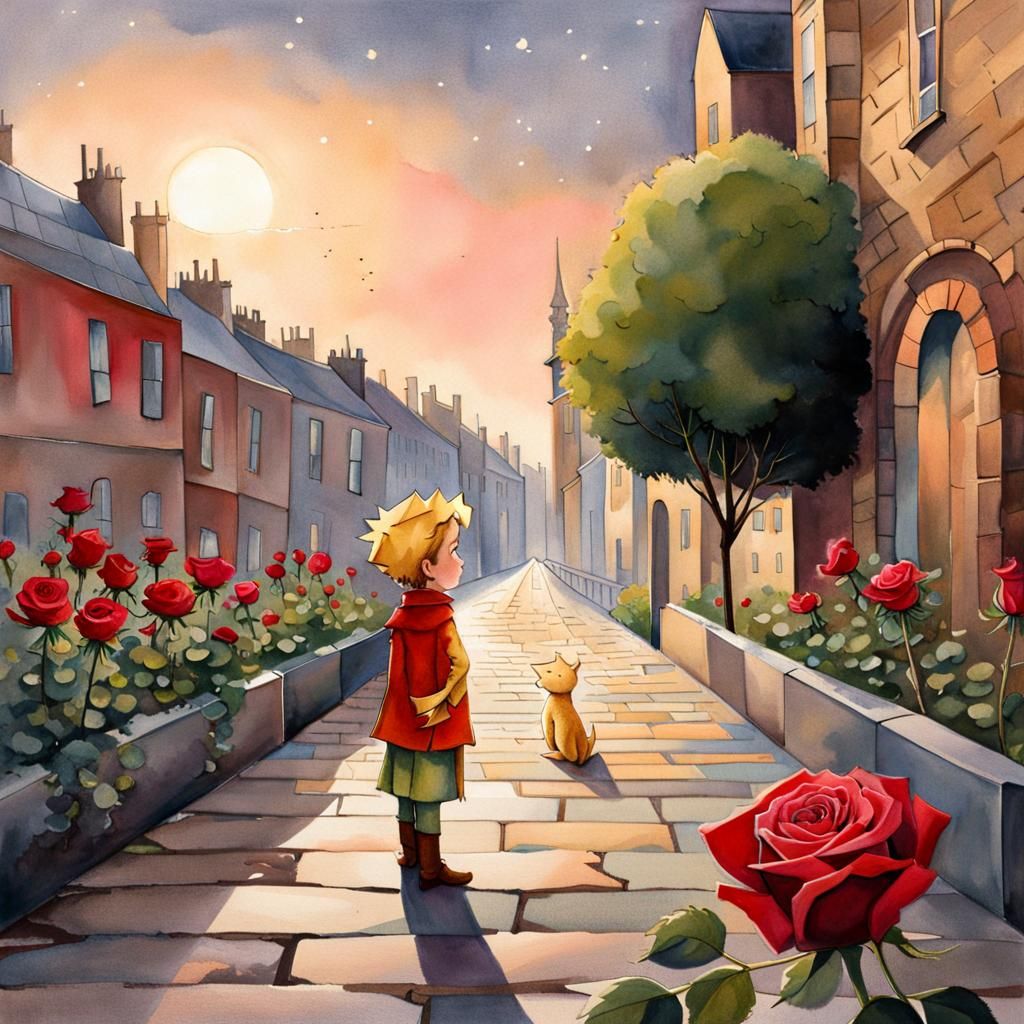 Little Prince and Rose Watercolor Illustration