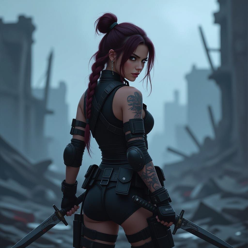 Vengeful Warrior in Dark Battlefield, Fantasy Art