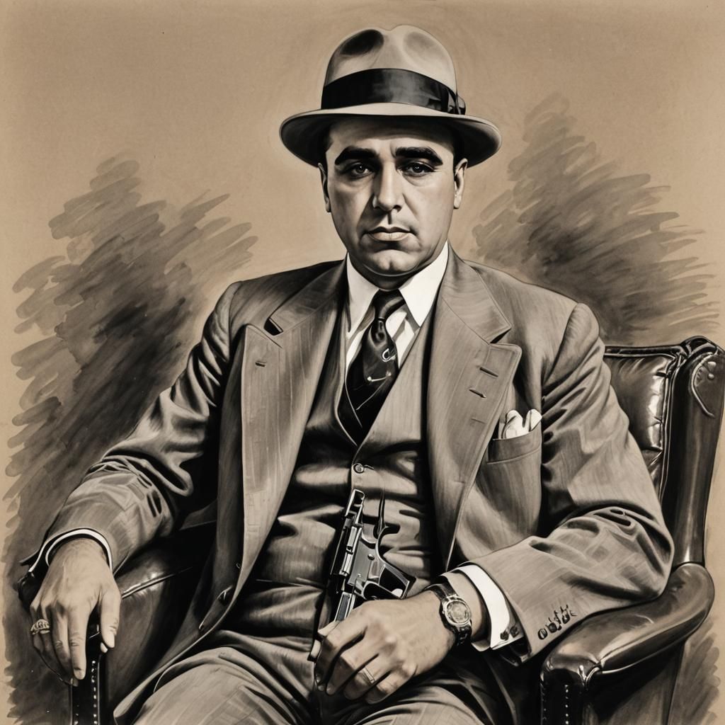 Al Capone Sitting and Holding an AK-47