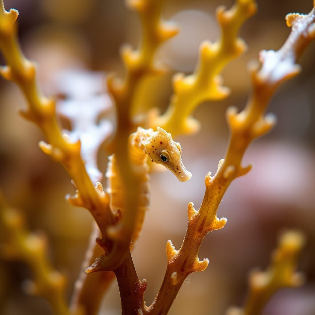 Baby Seahorse Peeking Through Kelp Leaves in Vibrant Marine ...