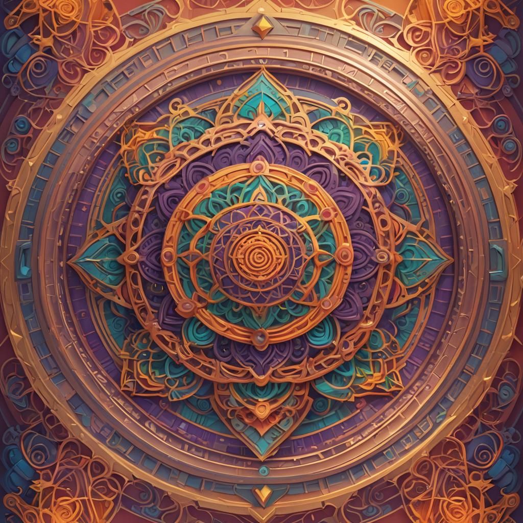 Vibrant Sacred Geometry Mandala in 3D Style