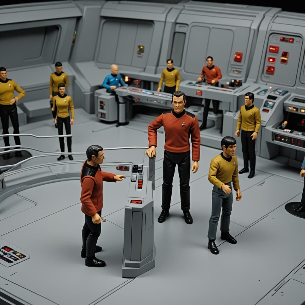 Star Trek Action Figures on Enterprise Bridge