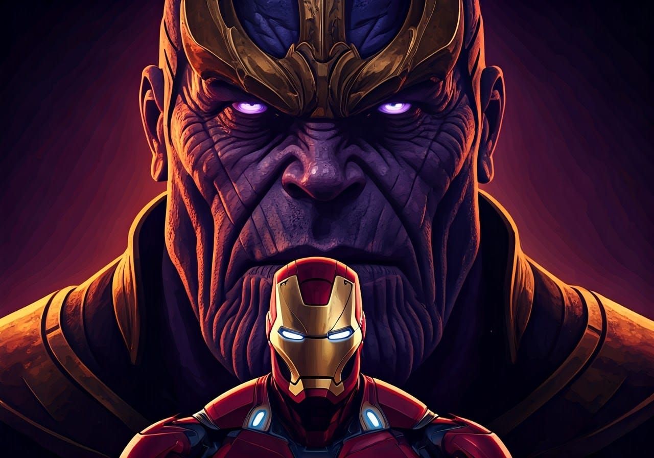 Iron Man Confronts Thanos in Comic Book Style