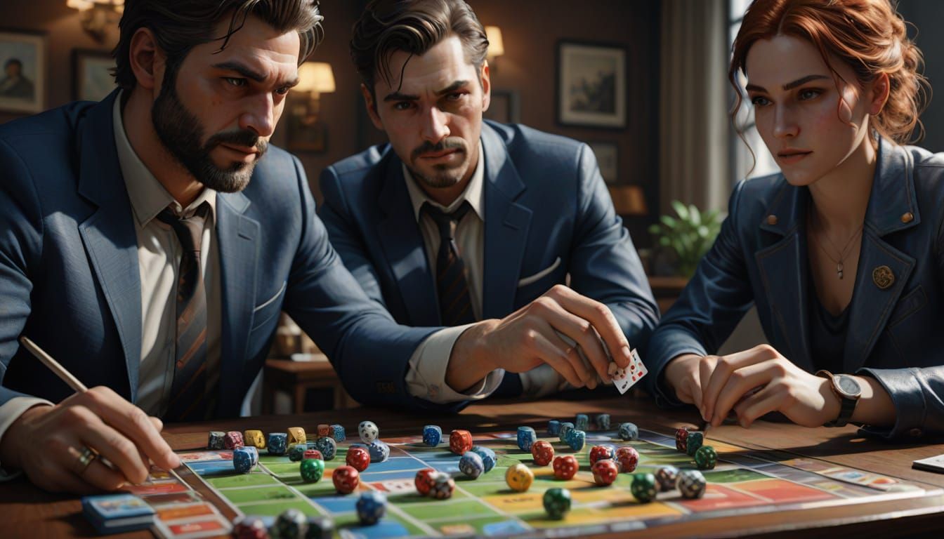 Intelligent Couple Plays Board Game in Dramatic Lighting