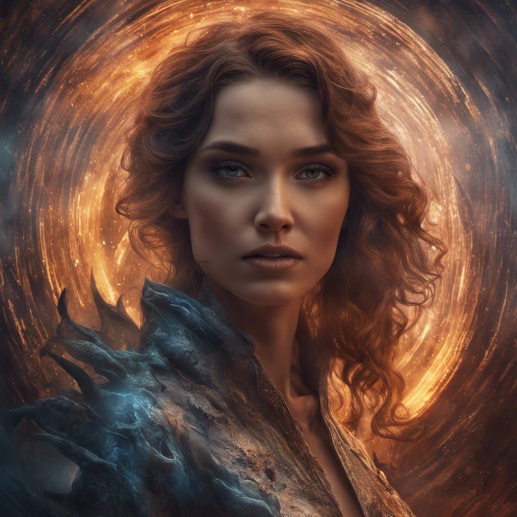 Fantasy Woman at Vortex Threshold: Detailed Matte Painting