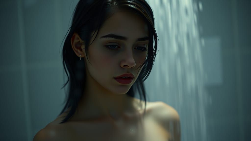 Moody Shower Scene in Cinematic Style