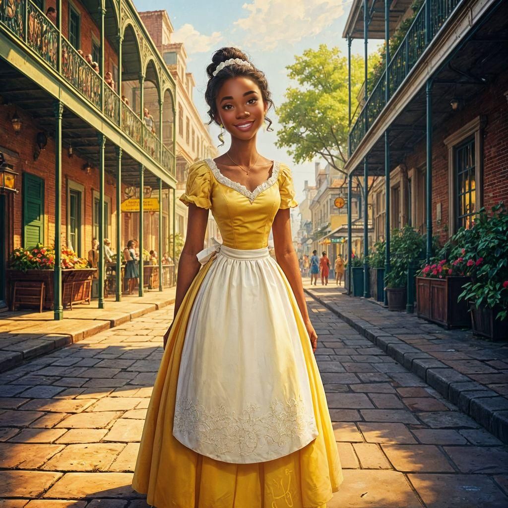 Princess Tiana Strolls New Orleans: Oil Painting Portrait