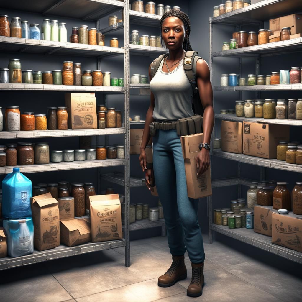 Survivalist Prepper Stocks Shelves with Supplies