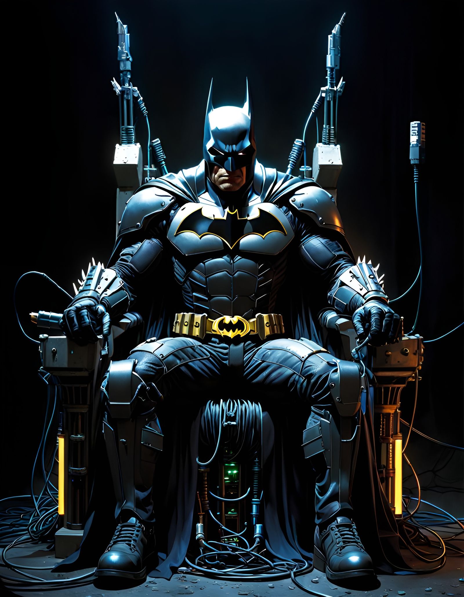 Cyber Batman on Throne in Comic Book Style