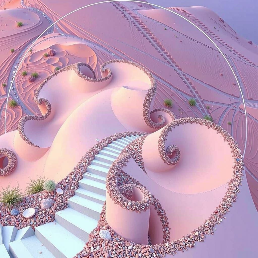 Golden Sand Spiral in Desert Sunset Landscape