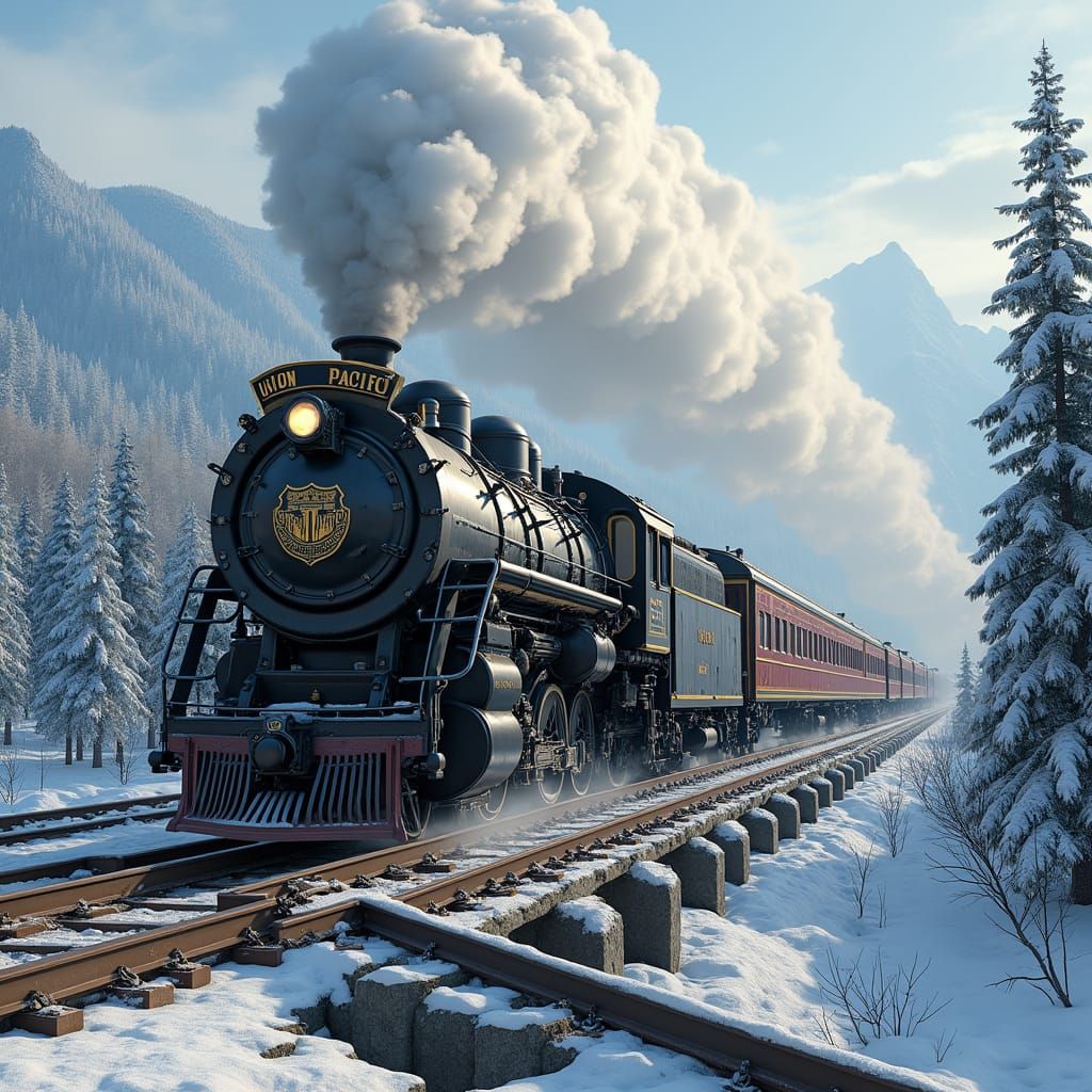 Union Pacific Steam Locomotive Chugs Through Snowy Winter La...