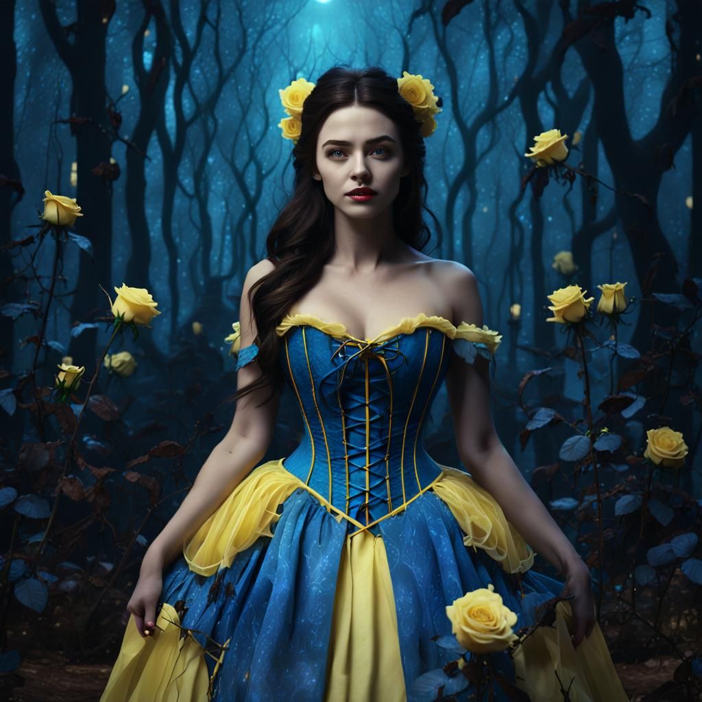 Gothic Fairytale Belle in Forest at Night