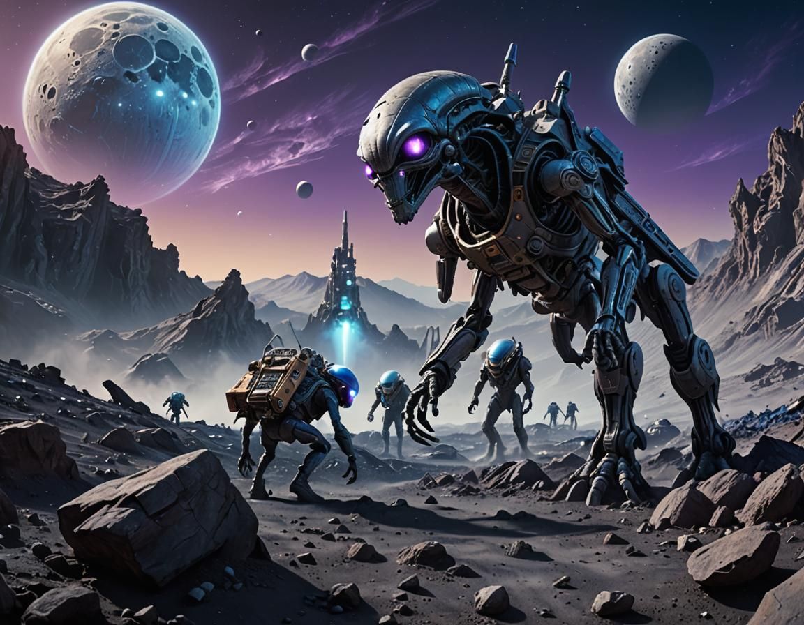 Hyperrealistic Alien Mining Operation on the Moon