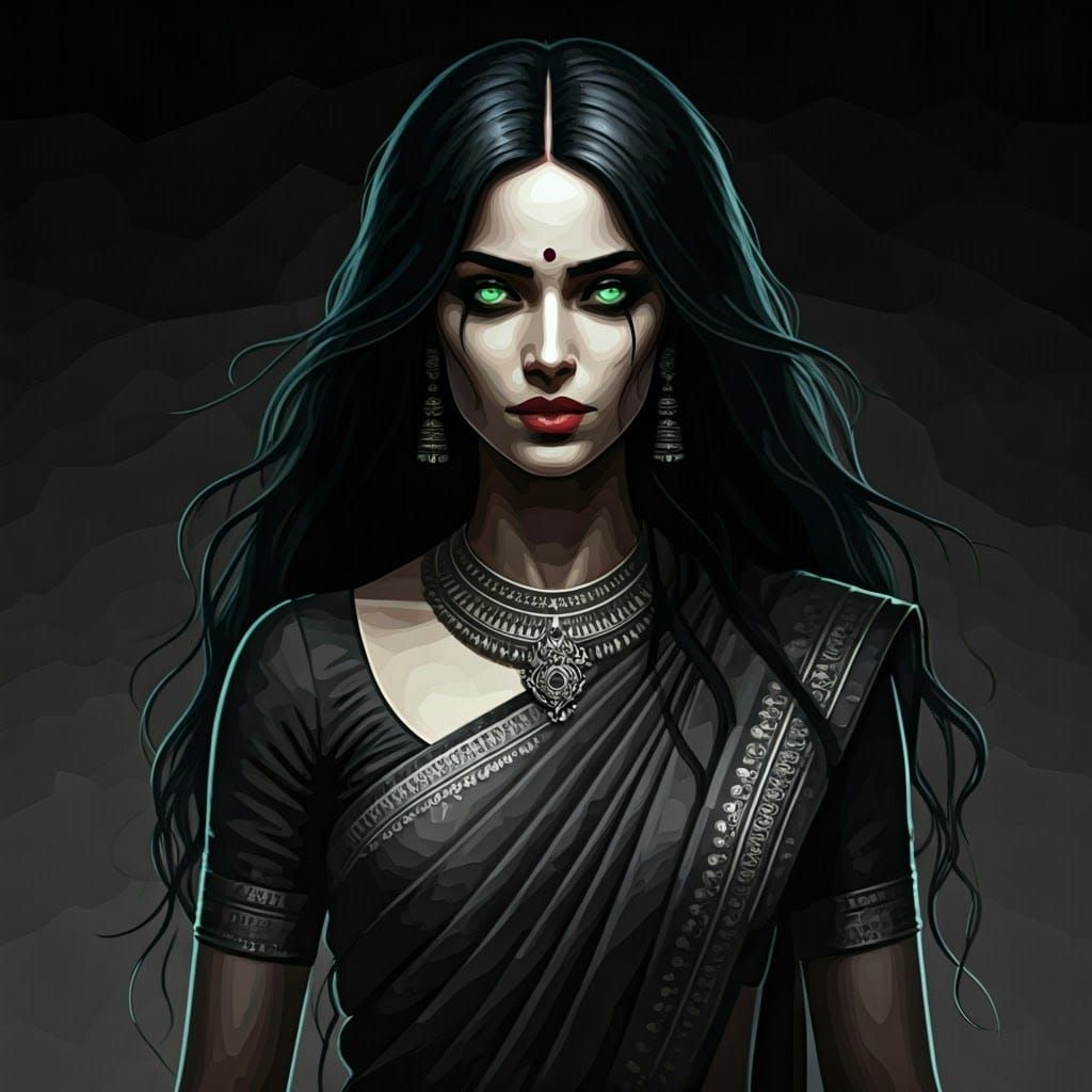 Mysterious Goddess of Shadows in Vibrant Graphic Style