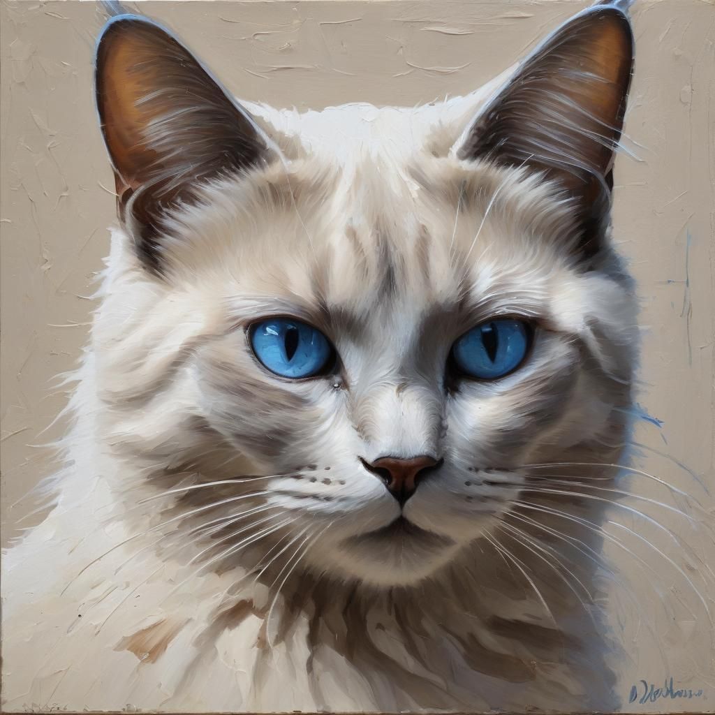 Impressionistic Siamese Cat Oil Painting