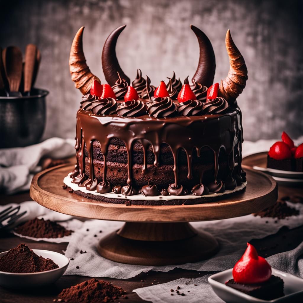 Cinematic Devil's Chocolate Cake with Horns