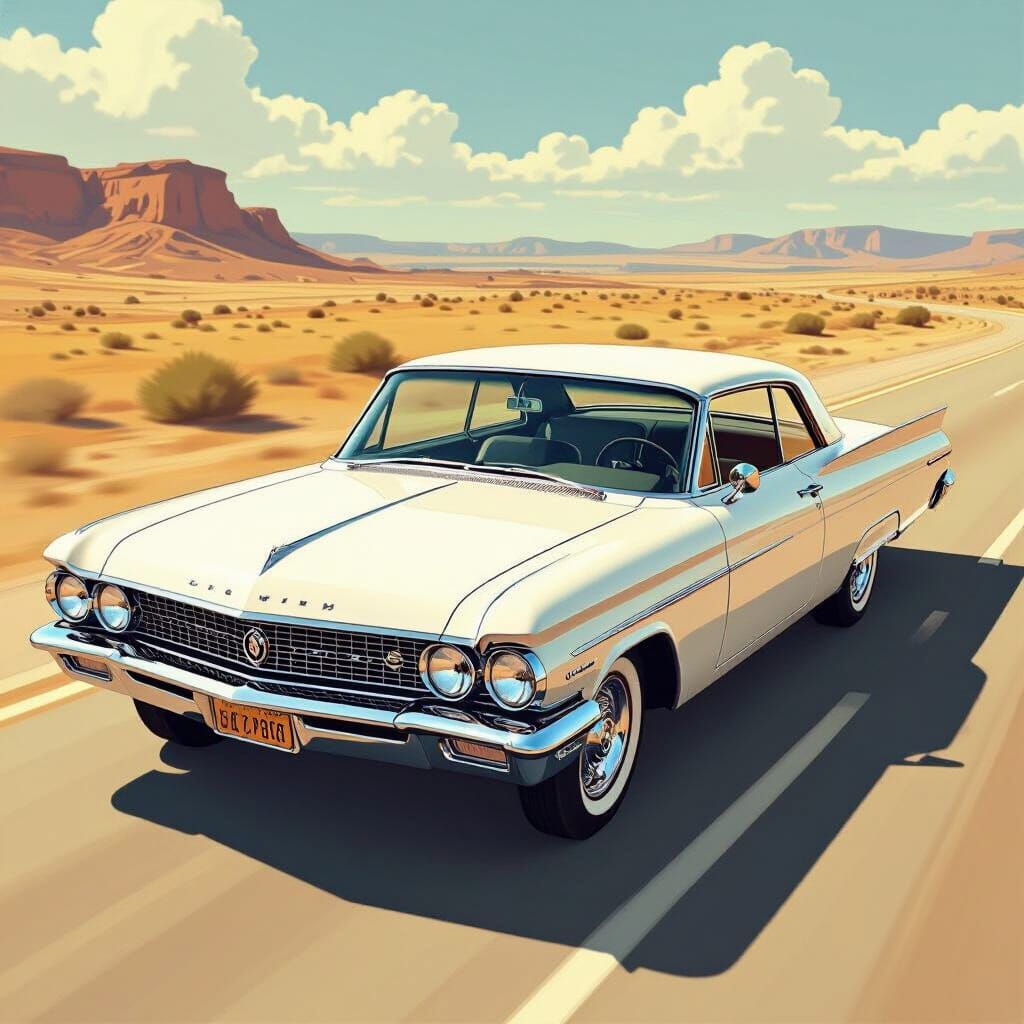 White 1963 Buick Skylark on Deserted Highway