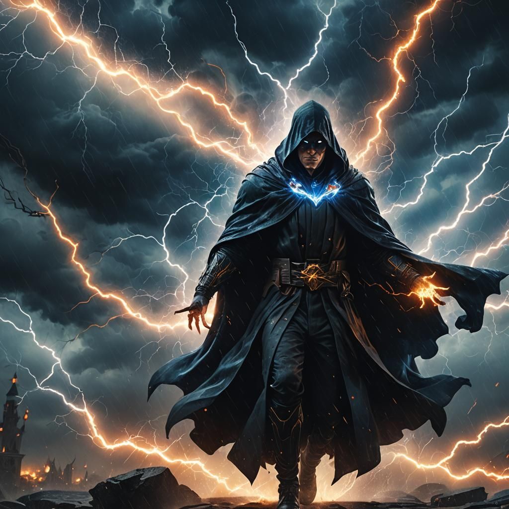 Dark Fantasy Villain Controls Lightning in Storm