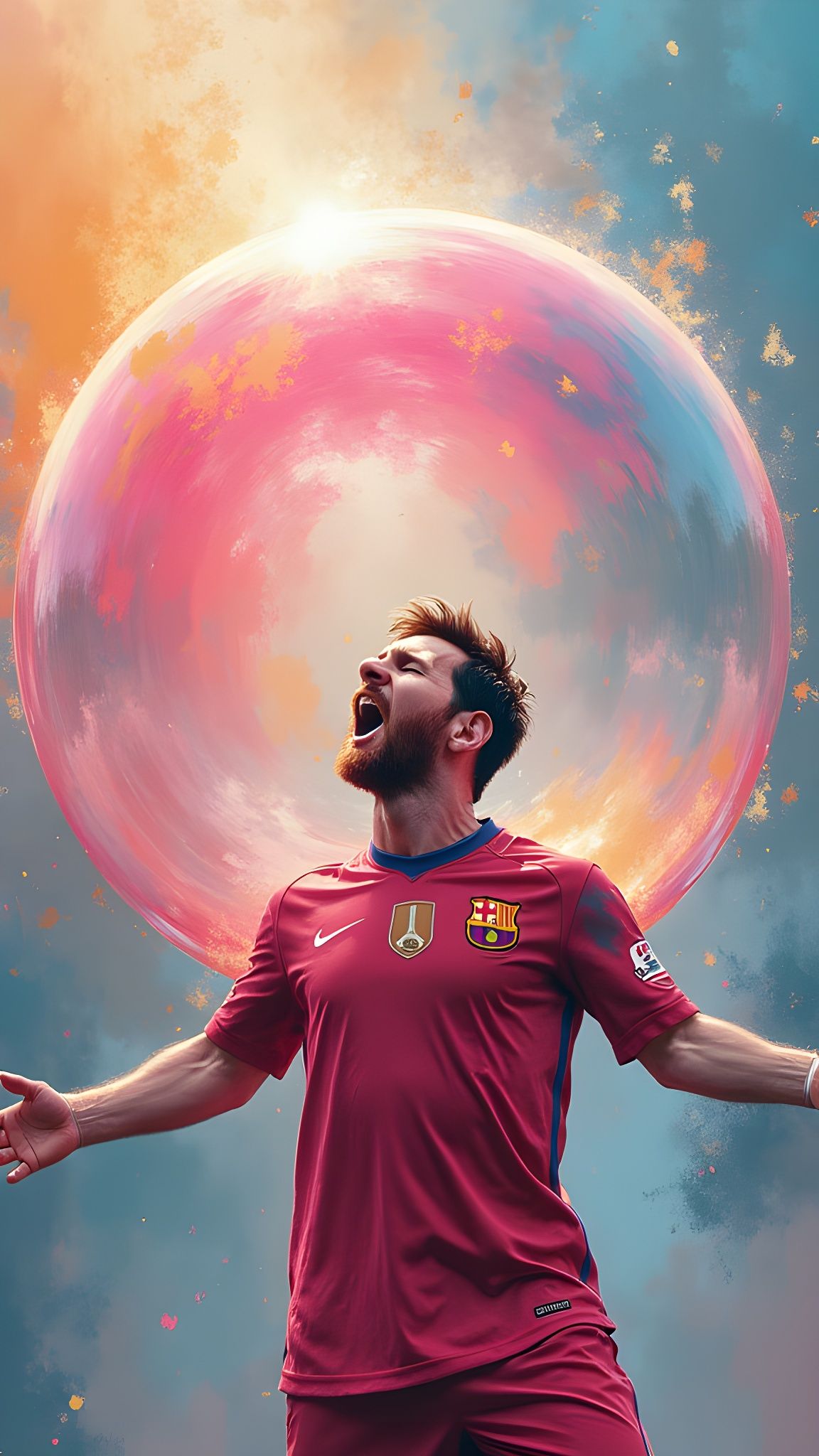 Messi and the Giant Bubblegum, Detailed Digital Art