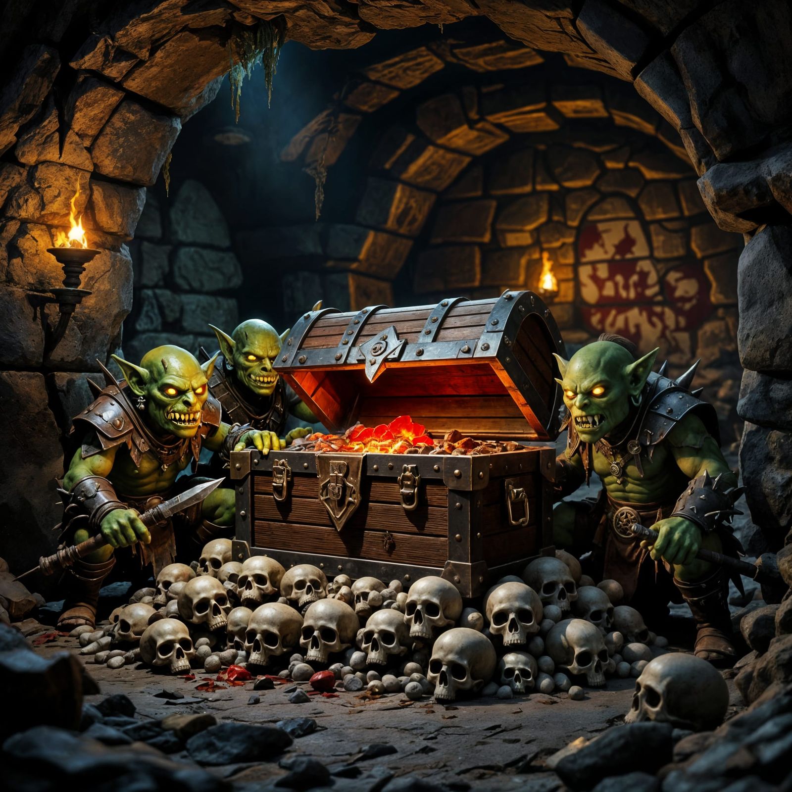Fantasy Treasure Chest Guarded by Goblins