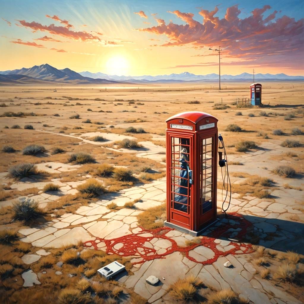 Lonely Red Telephone Booth: Hyperdetailed Concept Art