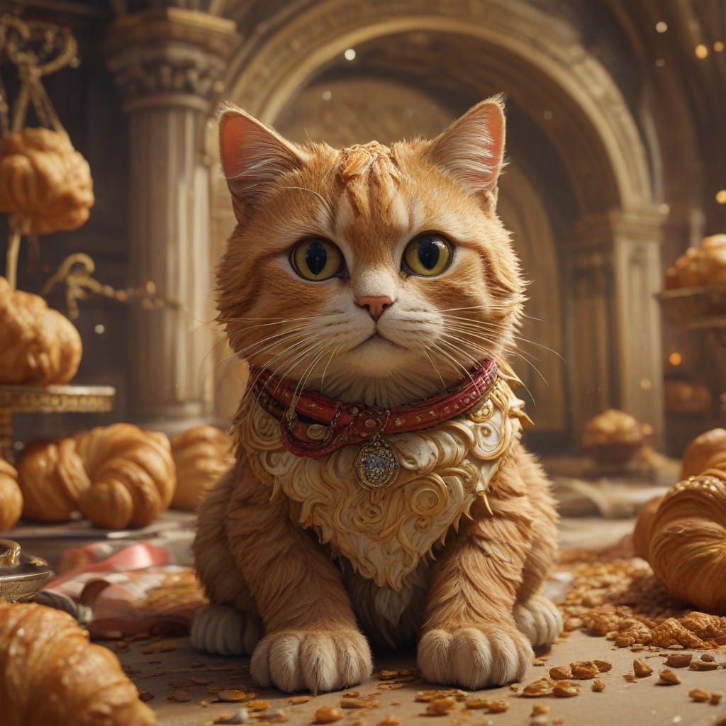 Majestic Croissant Cat in Cinematic Realism