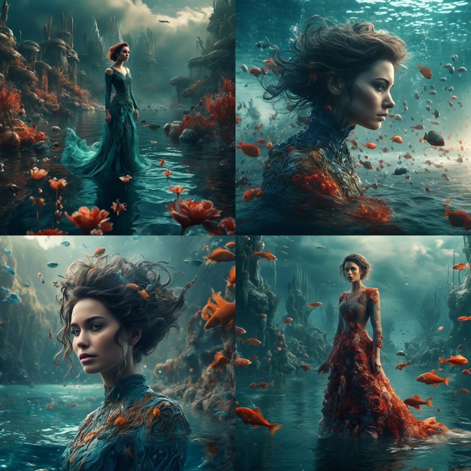 Woman Underwater with Dramatic Look