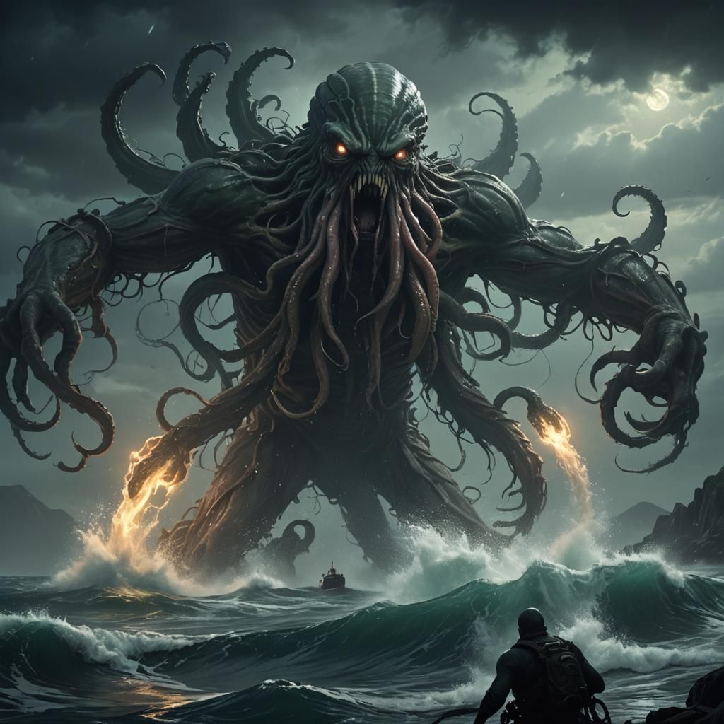 Colossal Kraken Emerges from Dark Ocean