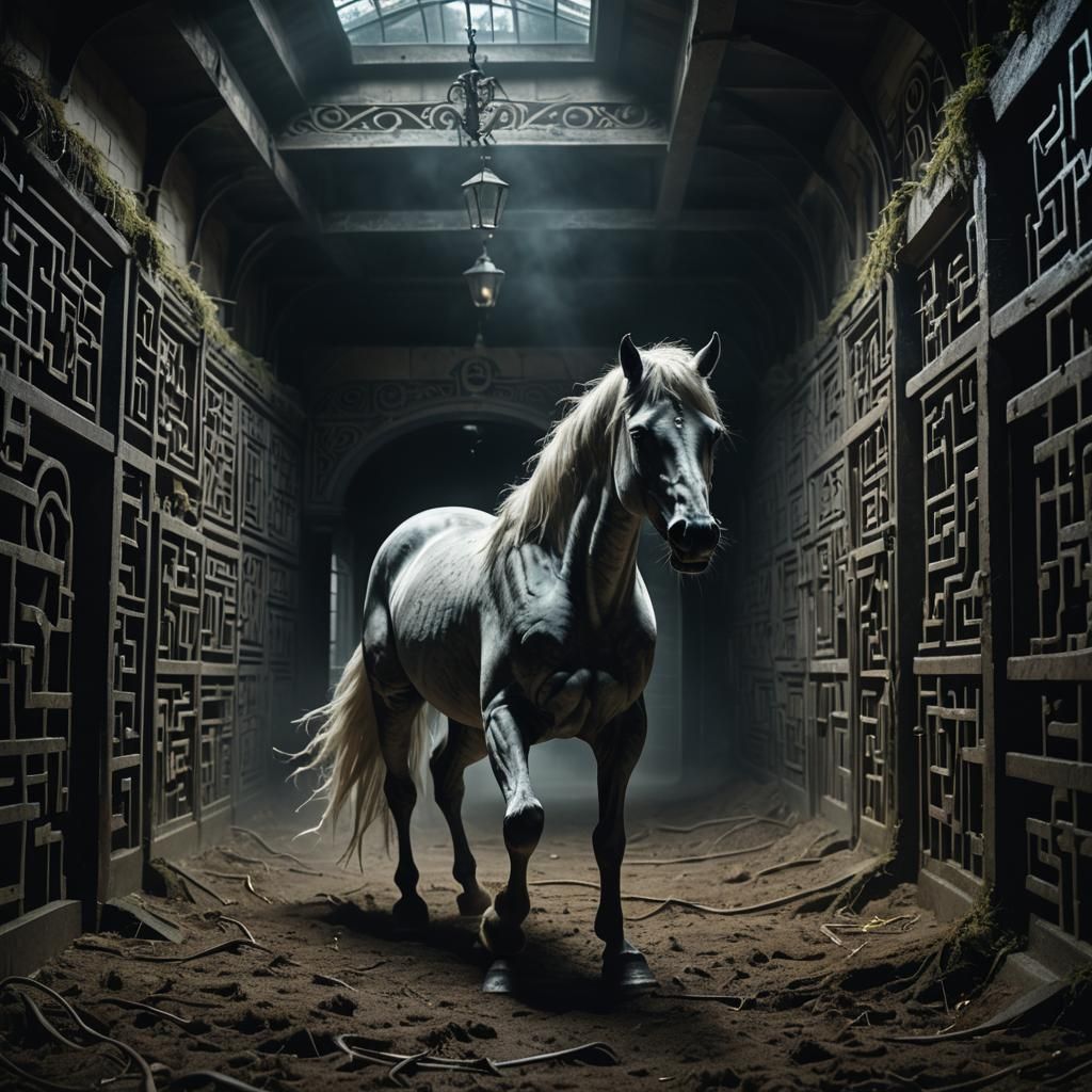 Ghost Horse in Gothic Maze: A Dark Fantasy
