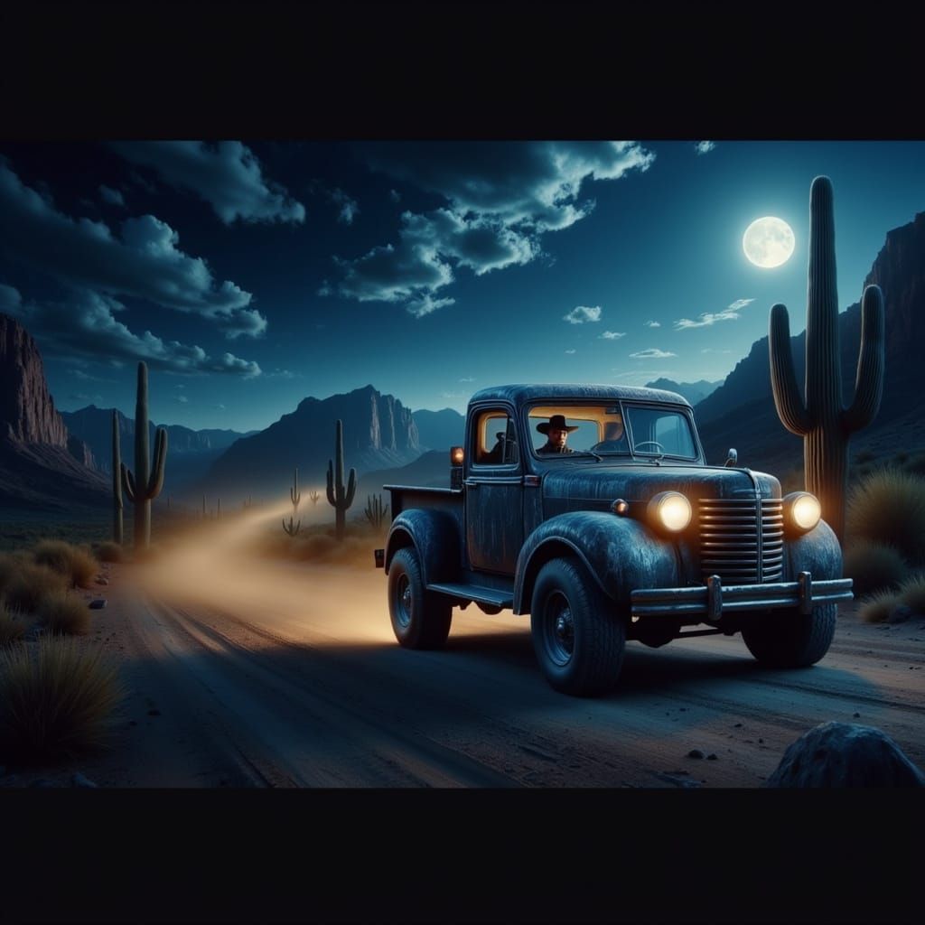Desert Night Ride: 1980s Chevy Truck in Arizona