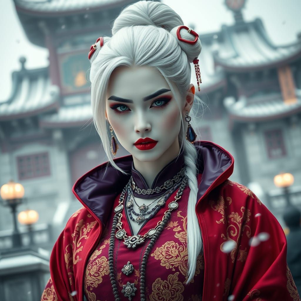 Dark Fantasy Vampire Princess in Jade Court Attire