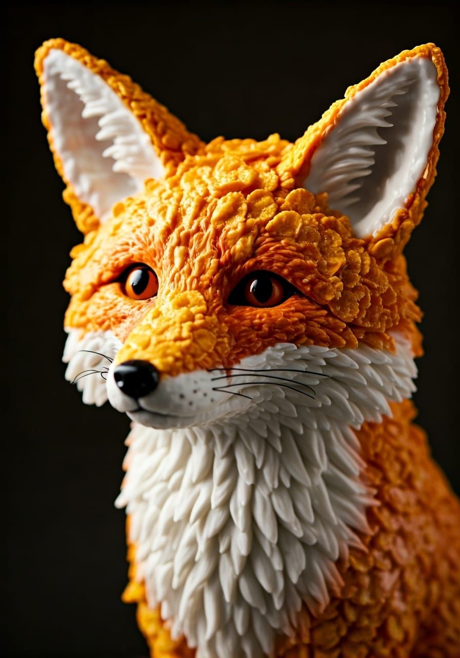 Cornflake Fox Sculpture Close-Up
