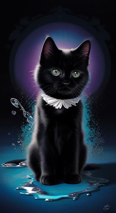 Paris Art Nouveau Kitten in Surrealist Style