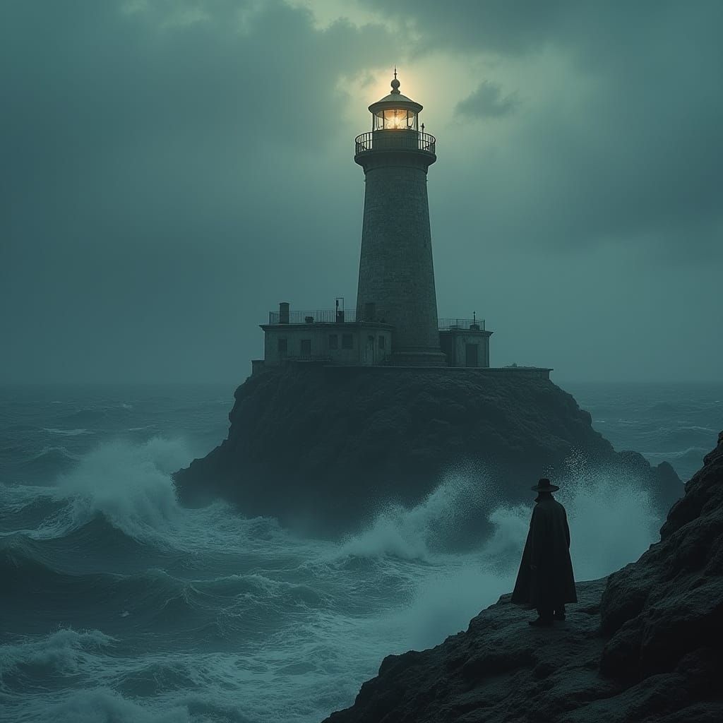 Lighthouse Against Stormy Sea in Photorealistic Style