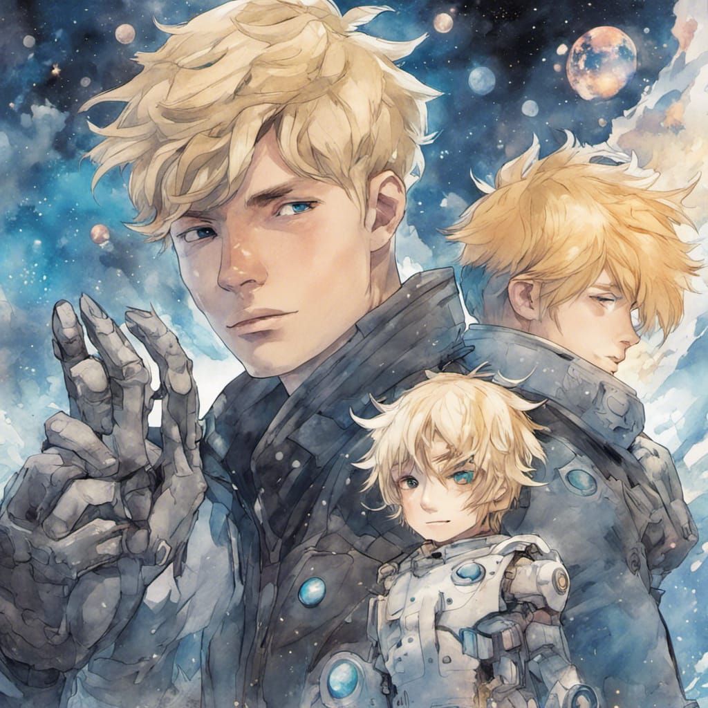 Man and Robot Buddy Adventure in Space, Anime Style